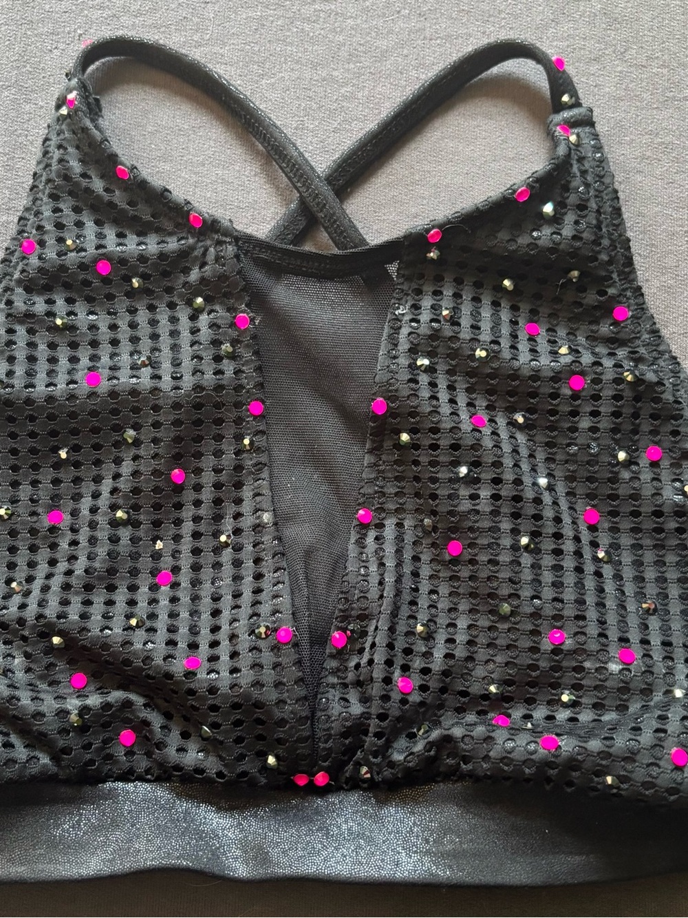 The Lineup Black Eyelet Mesh Halter Crop Top Pink Rhinestone Dance Adult Small